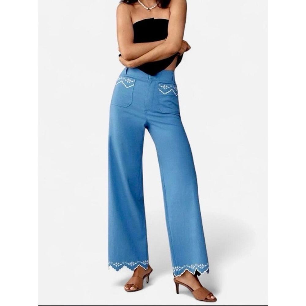 Anthropologie Maeve Colette Lace Trim Full-Length Wide-Leg Pants NWT 31